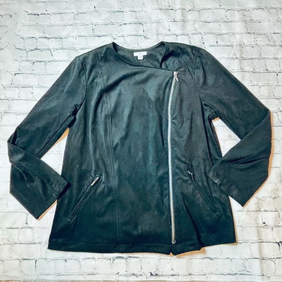 J. Jill Faux Suede Zip Up Soft Moto Jacket Black Women’s Size M - Picture 7 of 12